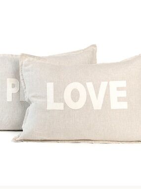 Jilly Box Peace & Love Pillow Shams - Beige and White
